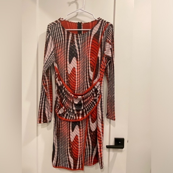 Vintage Abstract Asymmetrical Dress Red Orange White Grey Size Large - Picture 4 of 10